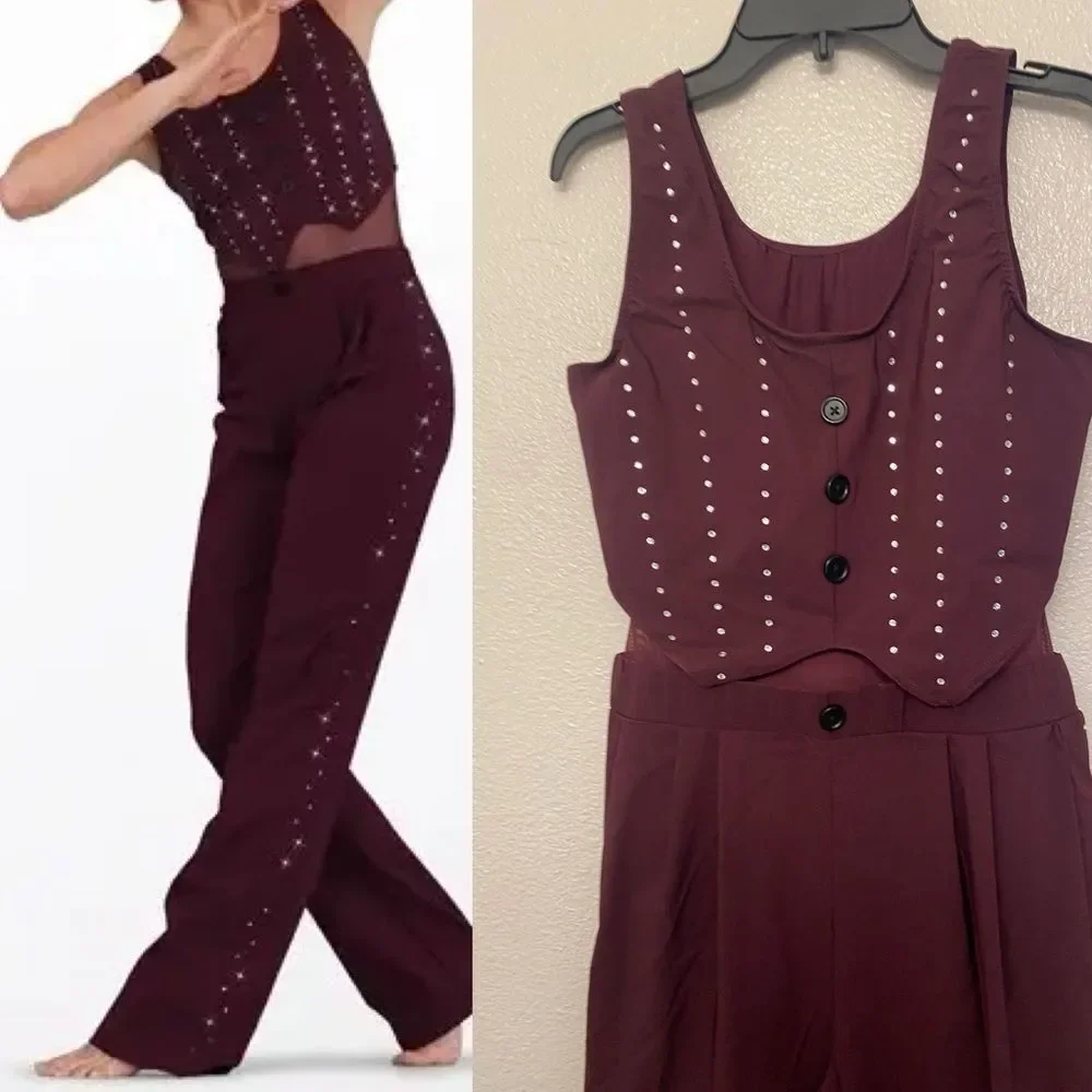 WEISSMAN Dance Costume menswear Take On Me 15754 burgundy vest jumpsuit SA adult